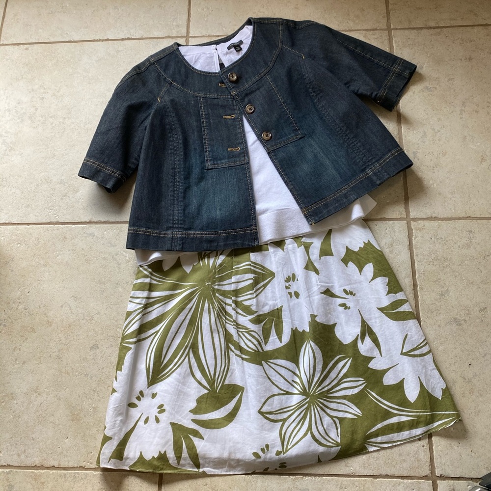VGUC Ann Taylor Green & White Floral Cotton Skirt